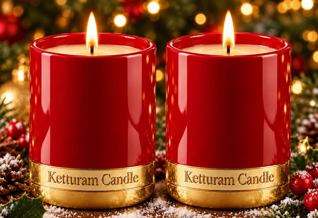 Ketturam holiday candle collection — cozy winter setting with lit candles
